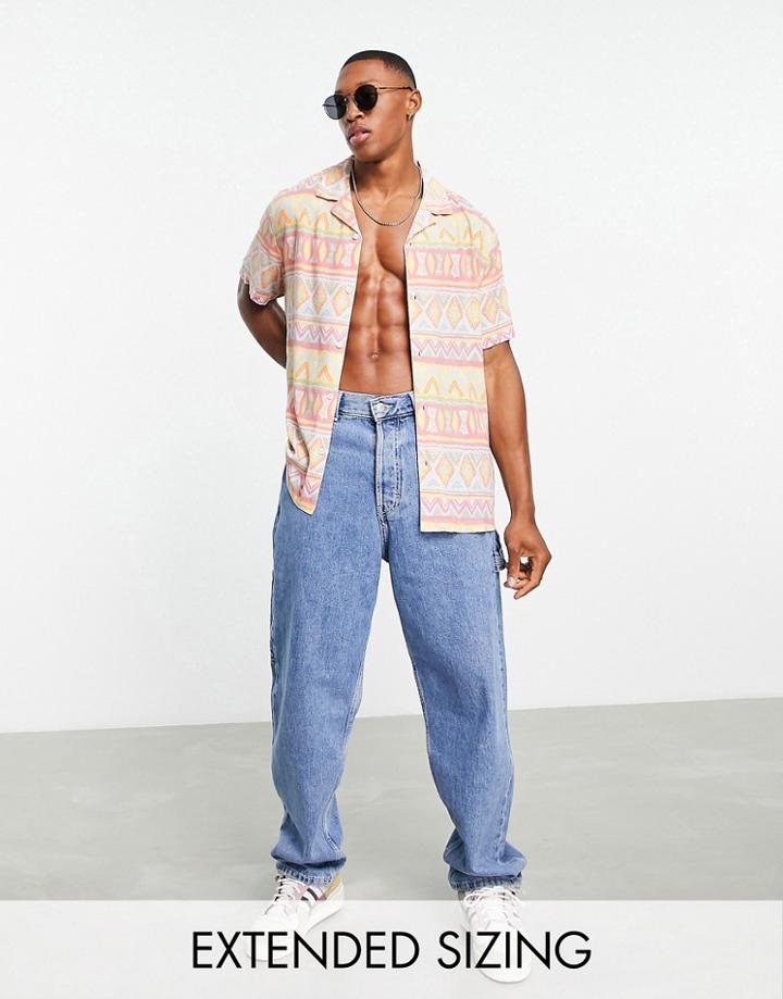 Asos Design Relaxed Revere Pattern Stripe Shirt In Pastel Colors-multi
