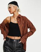 Heartbreak Oversized Shirt In Rust Check-orange