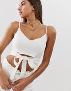 Parallel Lines Linen Crop Top With Tie Front Two-piece - White