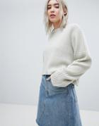 Weekday Thick Rib Cropped Sweater - Beige