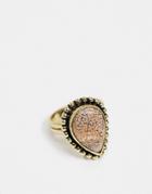Asos Design Ring With Picture Jasper Semi Precious Stone In Burnished Gold Tone