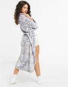 Loungeable Flannel Fleece Long Robe In Snake Print-multi