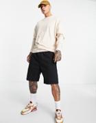 Asos Design Long Sleeve Oversized T-shirt In Beige-neutral