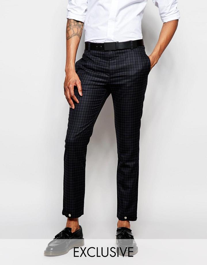 Rogues Of London Exclusive Mini Check Suit Pants In Skinny Fit - Black