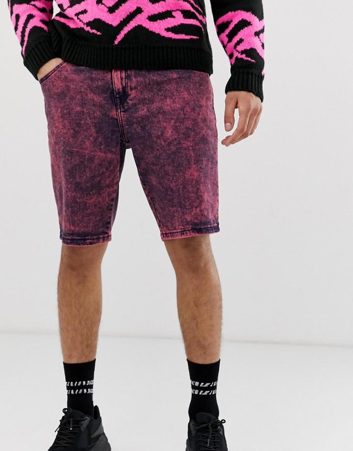 Asos Design Slim Denim Shorts In Acid Wash Pink