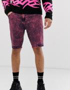 Asos Design Slim Denim Shorts In Acid Wash Pink