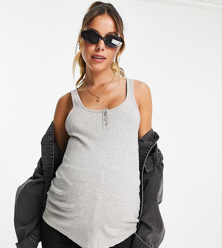 Asos Design Maternity Button Front Tank Top In Gray Heather