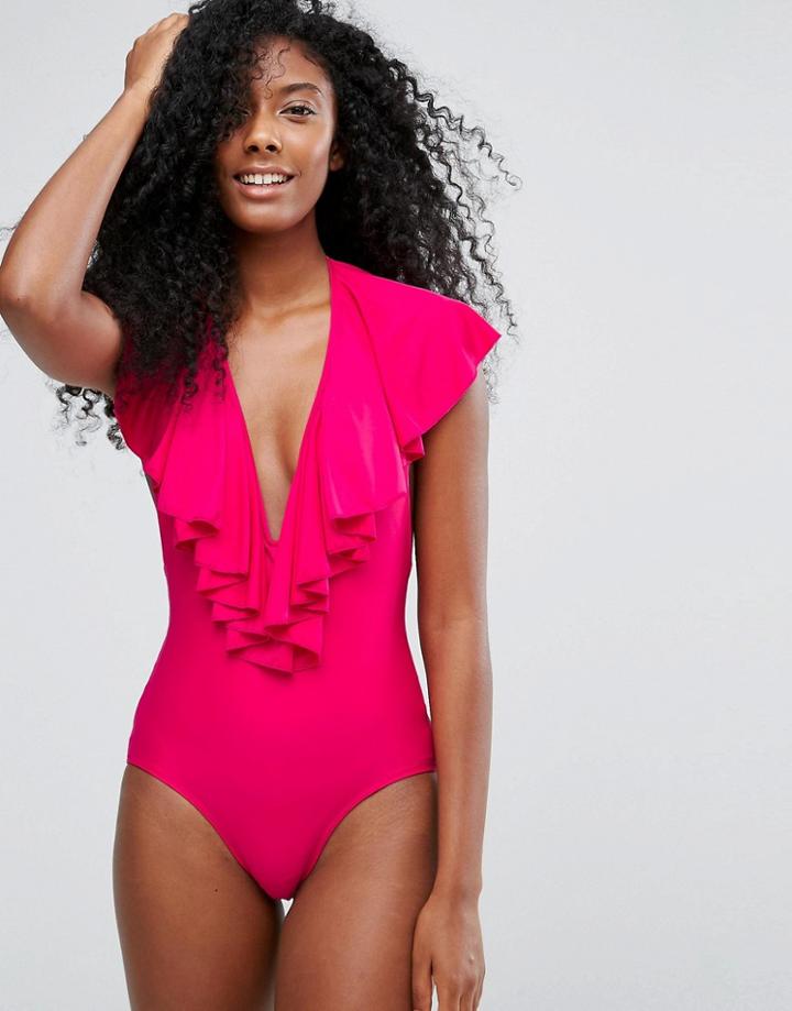 Pistol Panties Xandou Frill Plunge Swimsuit - Pink
