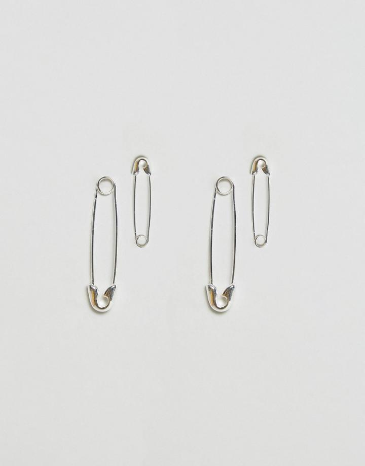 Cheap Monday Safety Pin Earrings In 2 Pack - Silver