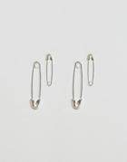 Cheap Monday Safety Pin Earrings In 2 Pack - Silver
