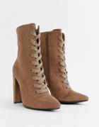 Asos Design Elicia Lace Up Heeled Boots-beige