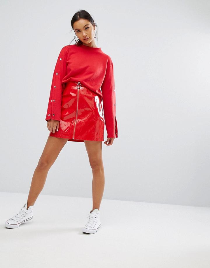 Daisy Street Zip Front Mini Skirt In Vinyl - Red