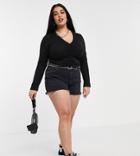Daisy Street Plus Long Sleeve Crop Top With Ruching-black
