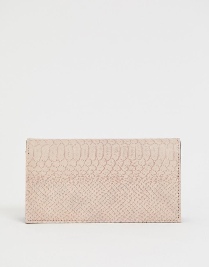 Asos Design Croc Effect Foldover Ladies' Wallet - Pink