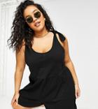 Asos Design Curve Tie Shoulder Smock Romper In Black