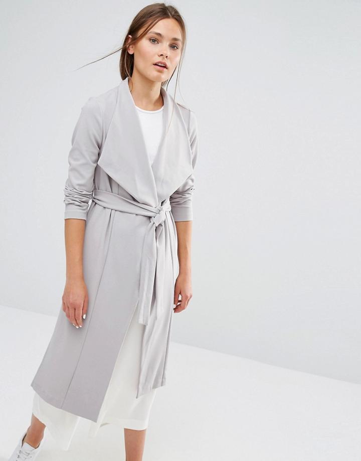 New Look Waterfall Jacket With Belt - Gray