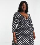 Yours Polka Dot Wrap Dress In Black