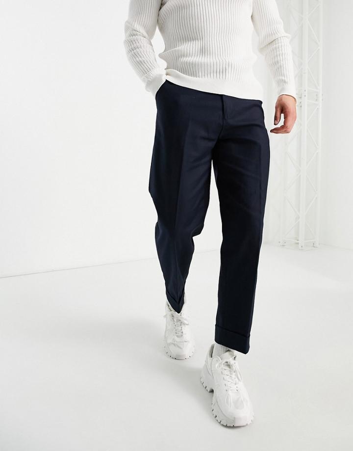 River Island Wide Leg Twill Pants In Blue