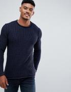 Replay Waffle Knitted Sweater In Navy - Navy