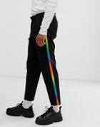 Asos Design Slim Crop Smart Pants In Black With Bright Ombre Side Stripe