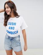 Asos Design Boxy T-shirt With Sushi And Sambuca Print - White