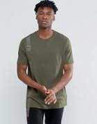 Asos Longline T-shirt With Threaded Taping And D Ring With Curved Back Hem - Green