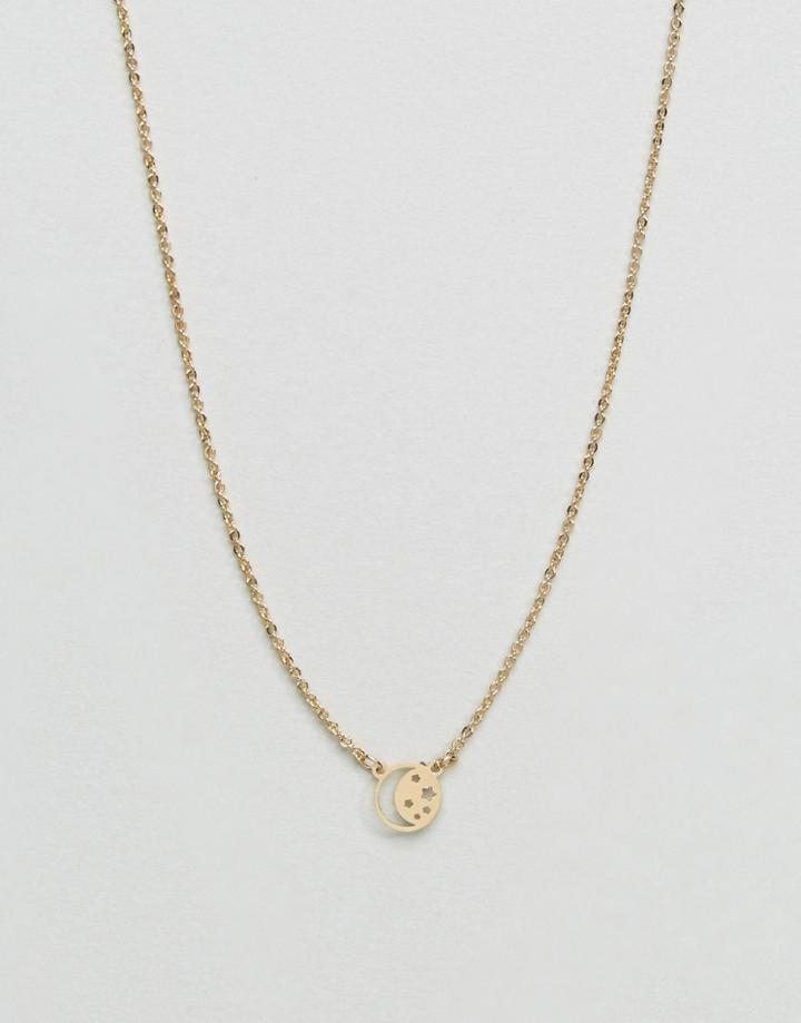 Asos Cut Out Moon And Stars Short Pendant Necklace - Gold