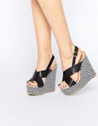 London Rebel Cross Strap Wedges - Black