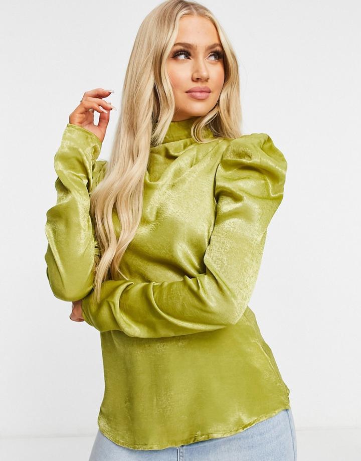 Ax Paris High Neck Satin Top In Gold-multi