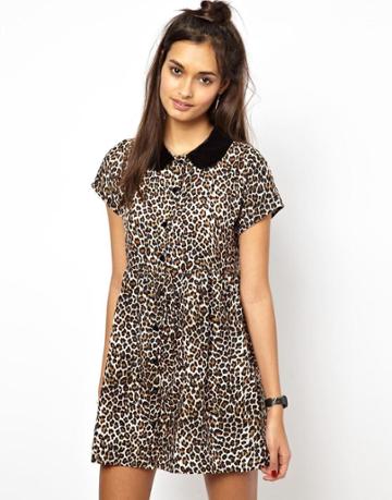 Motel Beatrix Collar Shift Dress In Leopard