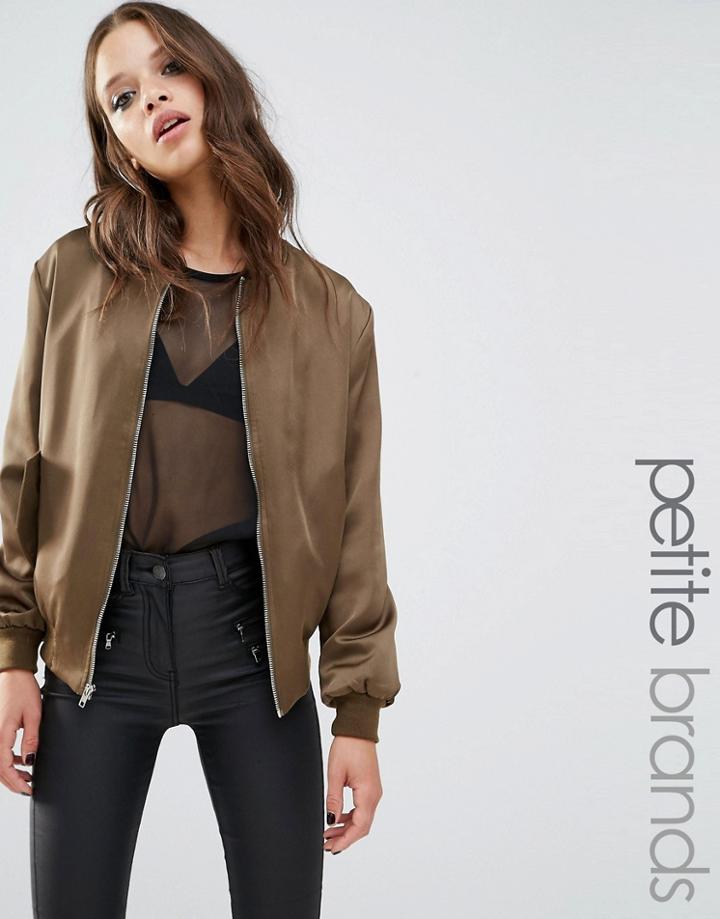 Missguided Petite Satin Bomber Jacket - Khaki