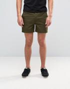 Asos Slim Shorter Chino Shorts In Khaki - Green