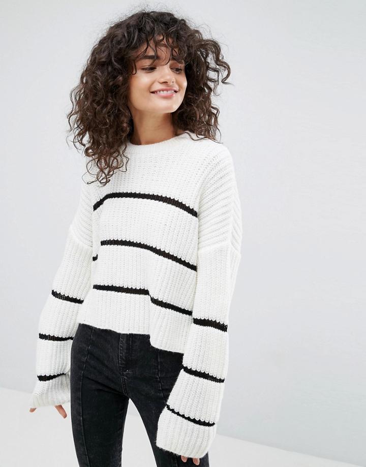 Asos Chunky Sweater With Contrast Ladder Stitch - Cream