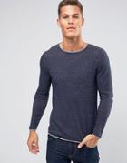 Selected Homme Crew Neck Knitted Sweater With Contrast Raw Hem - Navy