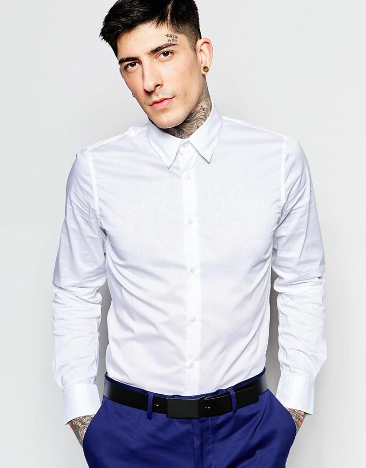 Sisley Slim Fit Poplin Stretch Shirt - White