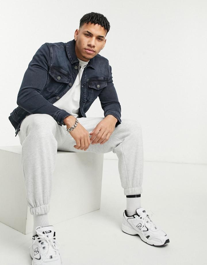River Island Denim Jacket In Washed Black