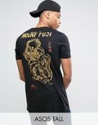 Asos Tall Longline T-shirt With Oriental Tiger Back Print And Curved H