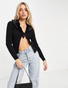 New Look Faux Fur Collar Tie Front Cardigan In Black