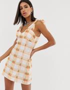 Sacred Hawk Tie Sleeve Cami Dress In Check - White