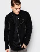 Asos Denim Biker Jacket In Black Wash - Black