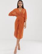 Asos Design Midi Kimono Dress With Starburst Beading - Orange