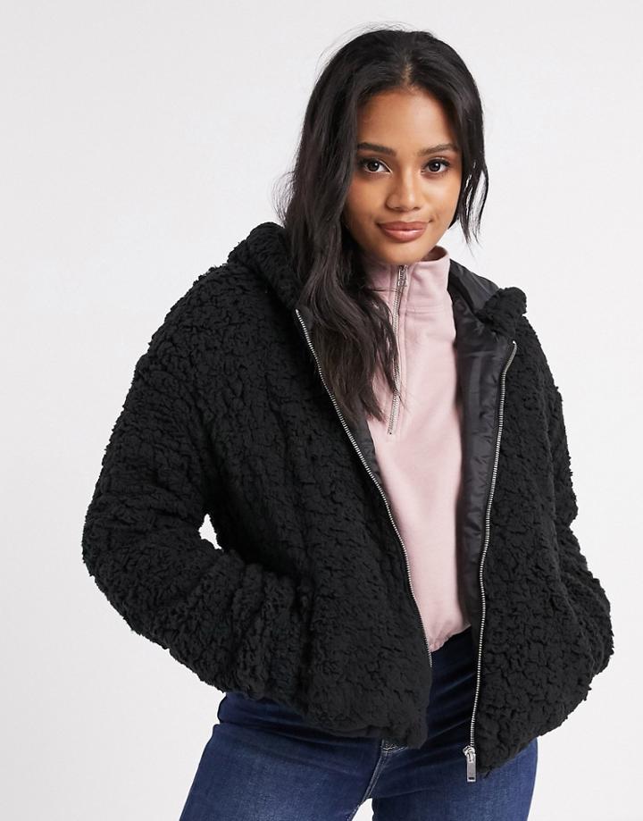 New Look Short Sherpa Jacket In Black