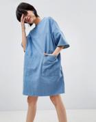 Paisie Oversized Boxy Denim T-shirt Dress - Blue