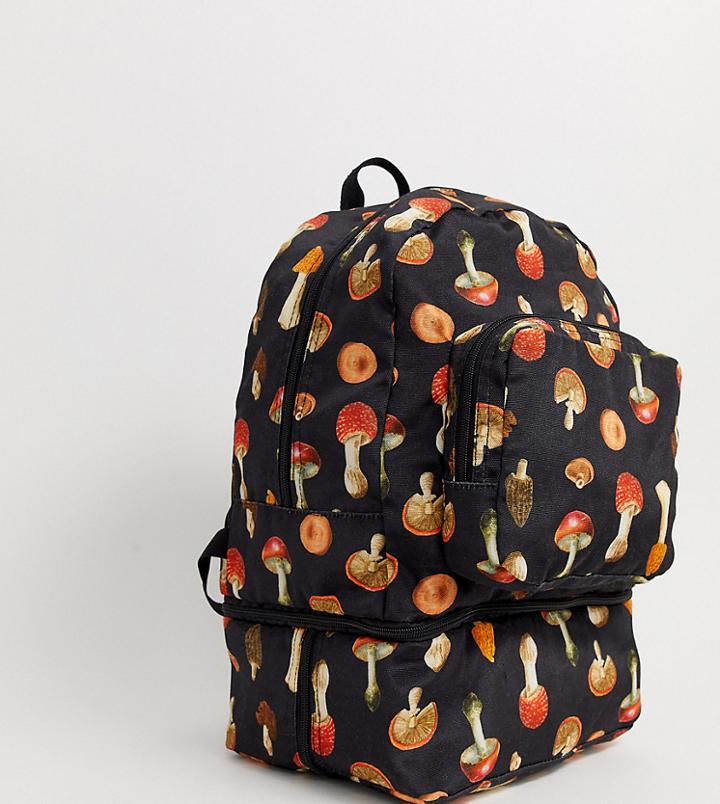 Crooked Tongues Mushroom Printed Backpack - Black