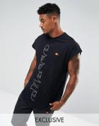 Ellesse Curved Hem T-shirt With Split Logo In Black - Black