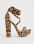 Public Desire Leonie Leopard Ankle Tie Platform Sandals - Multi