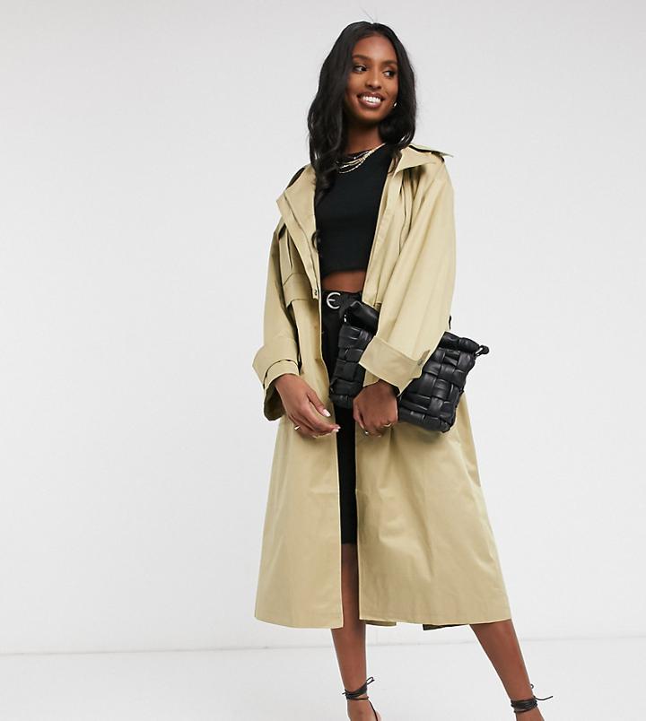 Asos Design Tall Oversized Utility Trench Coat In Stone-neutral