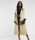 Asos Design Tall Oversized Utility Trench Coat In Stone-neutral