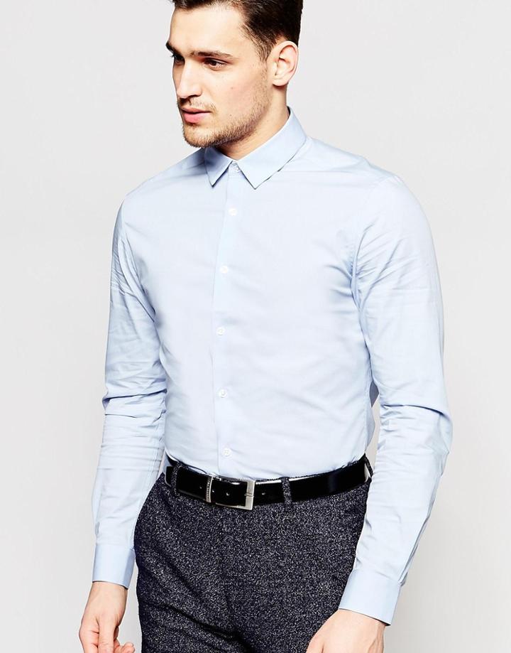 Asos Skinny Shirt In Blue With Long Sleeves - Blue