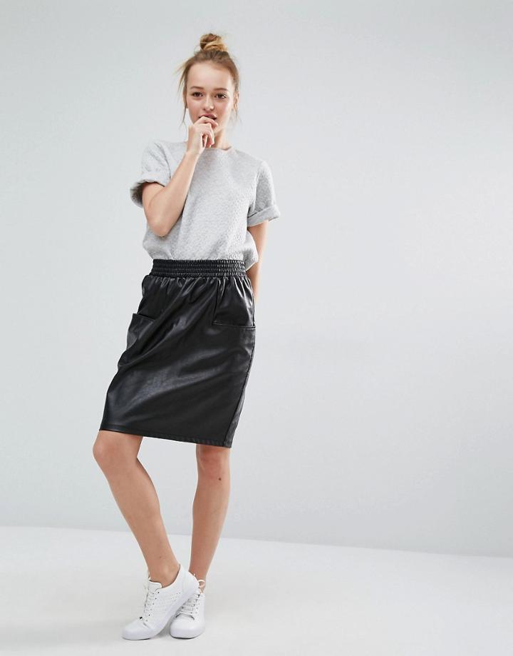 Monki Pu High Waisted Pocket Skirt - Black